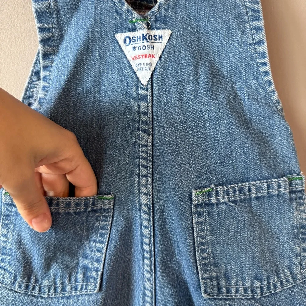 Vintage Osh Kosh B’Gosh Baby Red Navy‎ Plaid Flannel Denim Overalls 12 months